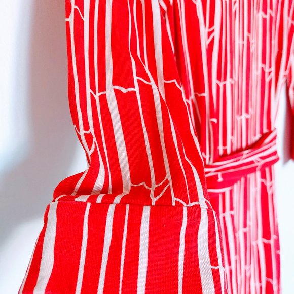 Diane Von Furstenberg Red and White Wrap Midi Dress - Picture 5 of 14